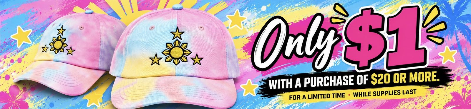 Pastel Tie-Dye Sun & Stars Dad Hat — only $1 with a purchase of $20 or more, for a limited time, while supplies last